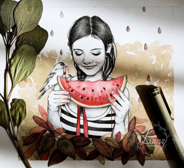 ¡A disfrutar de cada momento! – Aquarell von Lianzhi Artist