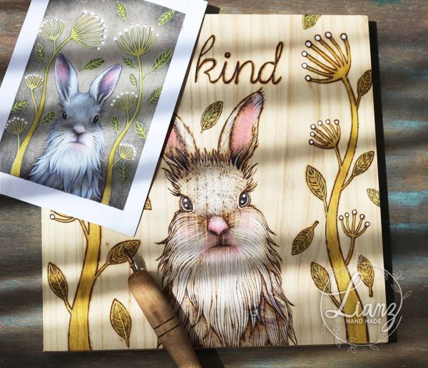 Primera pirografía de mis ilustracionessobre madera – Werk von Lianzhi Artist