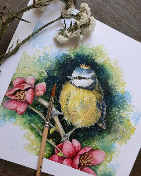 Pequeño herrerillo común, nuevo de mi serie de aves en… – Aquarell von Lianzhi Artist