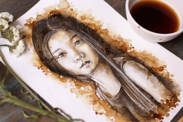 Retratos, pintados con café , días nublados y tardes de… – Kaffeemalerei von Lianzhi Artist