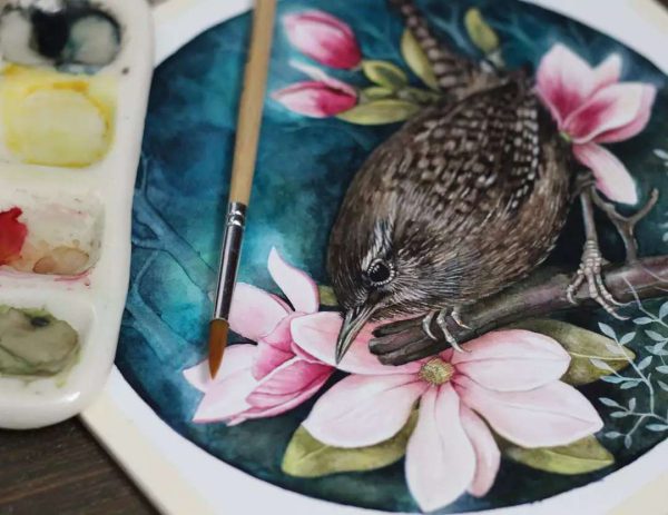 Terminando a mi pequeño chochín común, faltan mas… – Aquarell von Lianzhi Artist