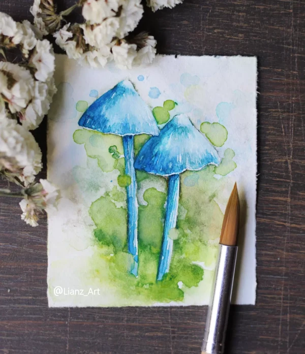 Pequeños hongos azules – Aquarell von Lianzhi Artist