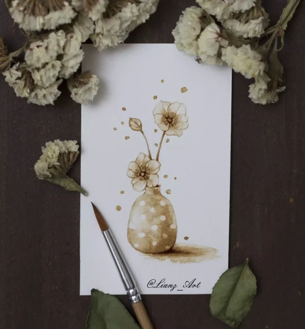 Small vase to brighten your day – Kaffeemalerei / Aquarell von Lianzhi Artist