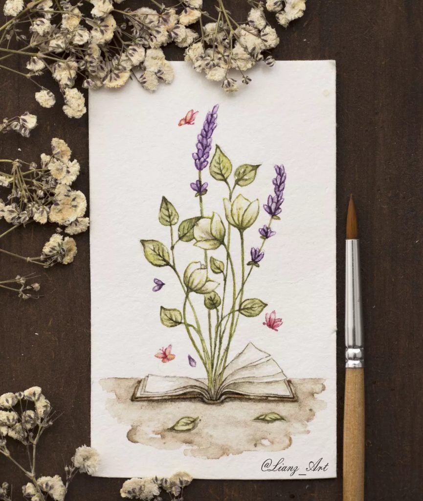 Flores mágicas y libros – Aquarell von Lianzhi Artist