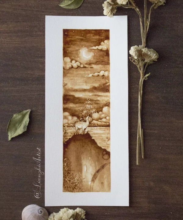 Lunar deer – Kaffeemalerei / Aquarell von Lianzhi Artist