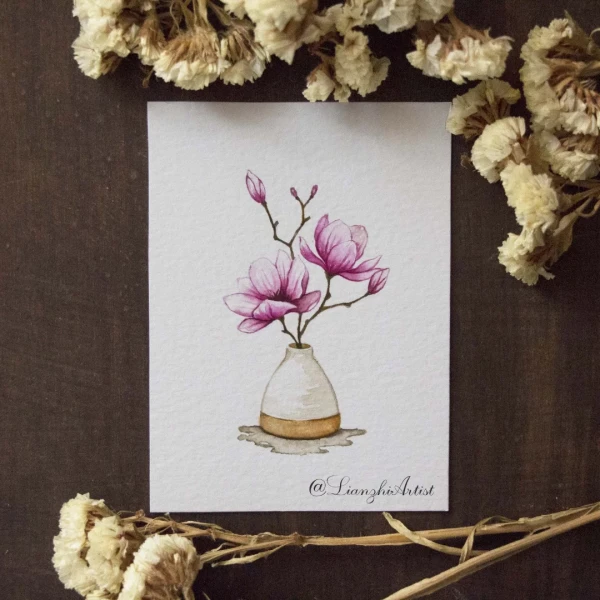 Beautiful magnolias for today – Aquarell von Lianzhi Artist
